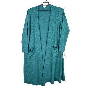 Womens LuLaRoe Teal Sarah Long Open Front Cardigan Pockets Polyester Stretch XL
